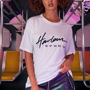 White Unisex Harlem Sports Print Oversized Graphic Tee